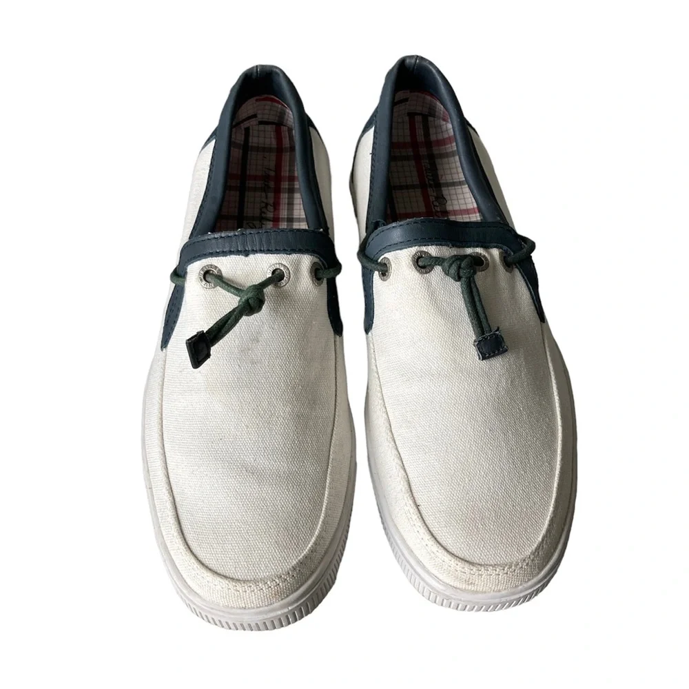 True Religion Canvas Slip-On Boat Shoes Deck Dock Sport White Blue Trim Sz 8